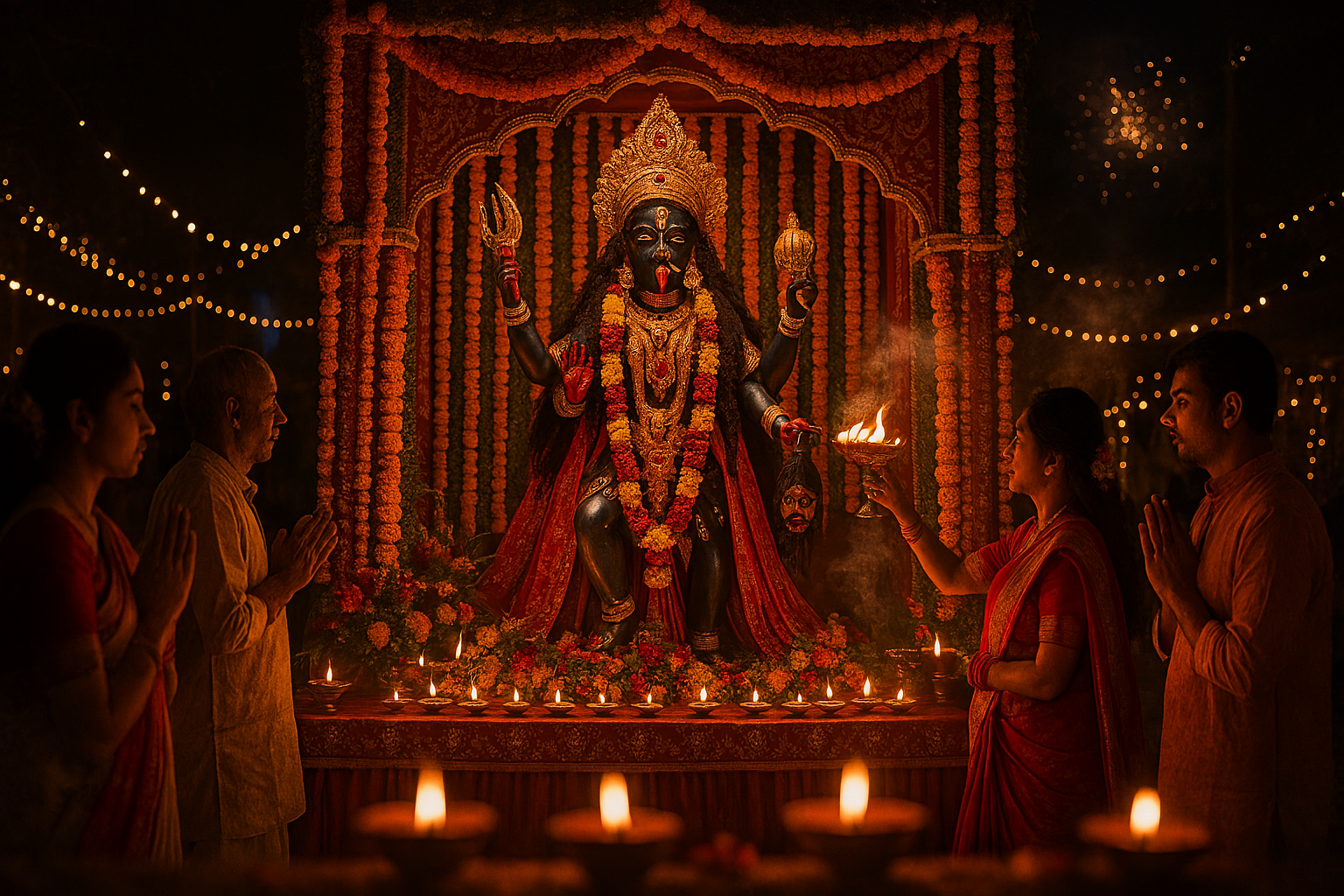 🎨 Image Generation Prompt (Kali Puja)__Prompt__A realistic night-time Kali Puja celebration in Ind